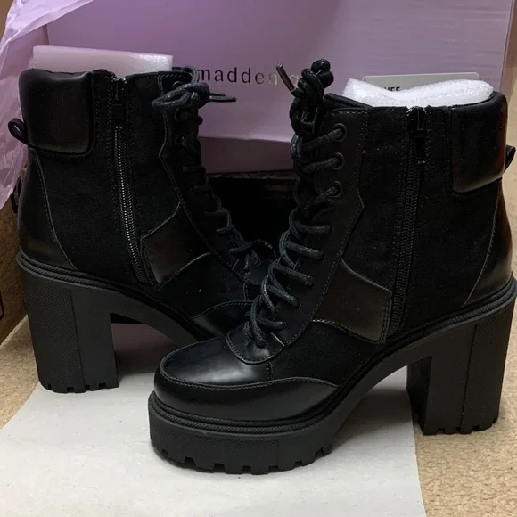 Madden Girl Black Combat Boots - Picture 3 of 11